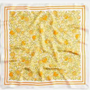 💛 J.Crew Oversized 100% Silk Bandana Orange Multicolor Limone Print